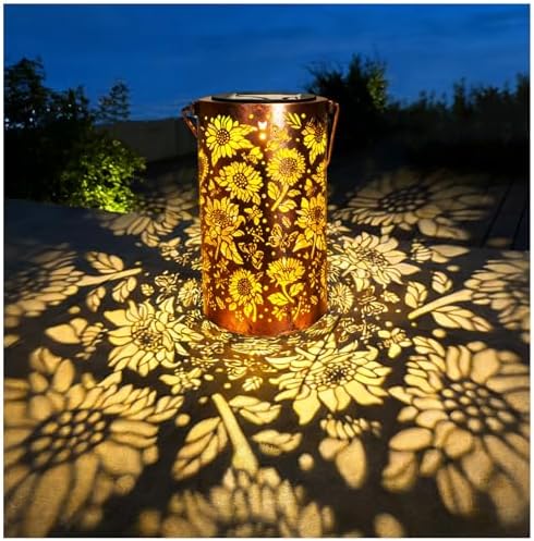 Solar Lanterns Outdoor Waterproof,Metal Watering Can with Hook 1PC，Solar Lanterns for Outside,Sunflower Bee and Butterfly Garden Decor Lights,Waterproof Solar Powered Hanging Lantern for Patio,1PC - Image 5