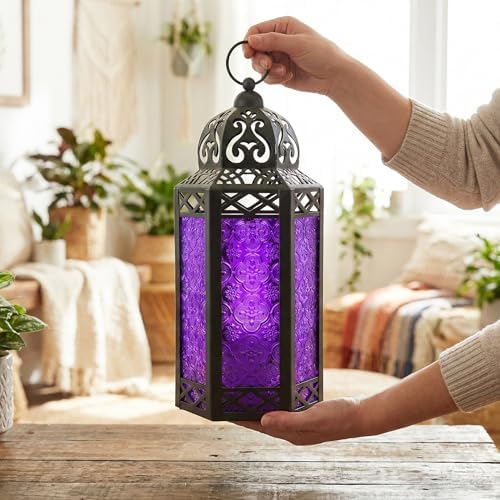 Vela Lanterns Decorative Indoor Lantern with LED Lights, Purple, L, 2-Pack - Image 7