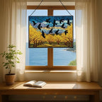 Crows Flying Over Autumn Orchard Rectangular Stained Glass Suncatcher – Hanging Window Panel with Animal & Nature Scene – Vibrant Glass Art Gift for Wildlife, Fantasy, Nature Lovers n5K17Y - Image 6