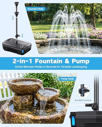 Antfraer Solar Pond Filter & 1600GPH Pump Kit, 120W Foldable Solar Panel with 3-Stage Filtration, Dual Mode Fountain & Waterfall Pond Filter for Outdoor Ponds, Fish Ponds, Garden Water Features - Image 6