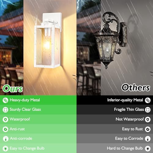 BesLowe Outdoor Wall Light, Modern Exterior Porch Sconce Lighting, White - Image 3