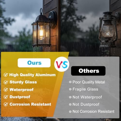 Outdoor Wall Lantern, Waterproof Wall Sconce Porch Lighting Fixture Mount Light with Clear Glass, Aluminum for Front Door, Patio and Porch, Black 2 Pack - Image 6