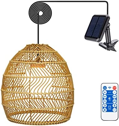 Outdoor Rattan Lantern Solar Chandelier Outdoor Pendant Lights Solar Hanging Lantern with Remote Outdoor Waterproof Pendant Lights for Gazebo Porch Patio by WonderSolar