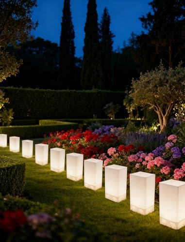 10 LED Luminaria Pathway Lights, Connectable & Weatherproof Outdoor/Indoor Walkway Light Set with Stakes & Zip Ties, Plug-in for Yard, Patio, Party, and Christmas Holiday Decorations (Warm White) by Unknown