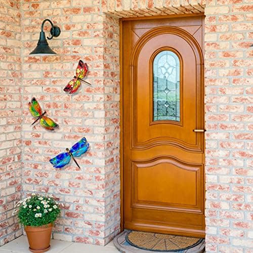 John's Studio Dragonfly Wall Decor Outdoor Metal Garden Hanging Art Glass Sculptures Home Insect Theme Decorations for Living Room, Bedroom Yard, Fence and Patio - 3 PCS - Image 5