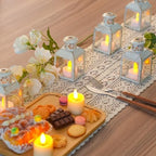 TRIROCKS 6 Pcs Small Metal Candle Lanterns Vintage Hanging House Tealight Lantern Decorative Candle Tea Light Holders for Table Valentine Patio Indoor Outdoor Gifts(White with Gold Brush) - Image 4