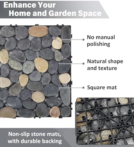 jxgzyy 4 Pcs Interlocking Stepping Stones Outdoor for Garden, 11.8" Square Pavers for Landscaping, Outside Pebble River Stone Mat for Yard Lawn Patio Pathway Walkway - Image 4