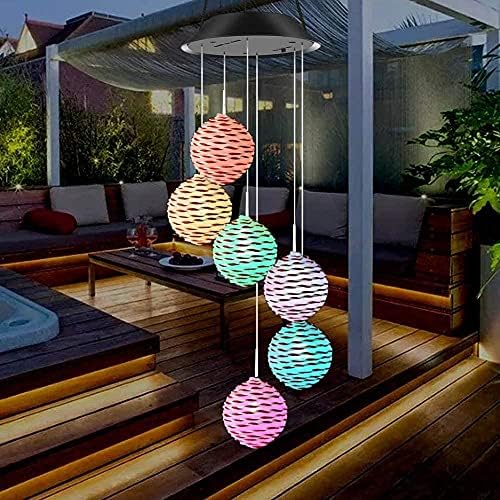 Changing Pink Ball Wind Chime Light Wind Mobile Outdoor Waterproof Garden Light for Patio Yard Decor - Image 4