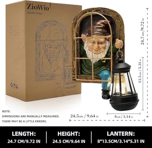 Garden Gnome Statue, Tree Faces Decor Outdoor with Solar Lantern - Image 4