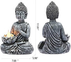 Solar Buddha Statue - Outdoor Zen Sculpture With Flickering LED Lotus Light - Waterproof Garden Decor Gift - 11.81 Inch - Image 2