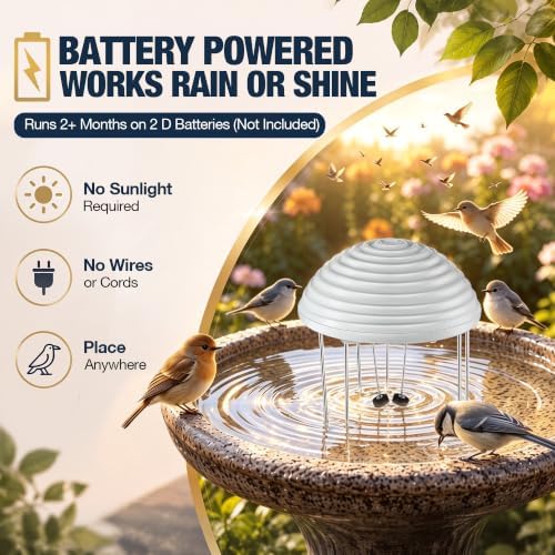 2 Pack Bird Bath Water Circulator, Battery Powered Water Agitator for Birdbath, Quiet Waterproof Bird Bath Bubbler Creates Ripples & Attracts Birds for Outdoor Patio Garden (Gray) - Image 3