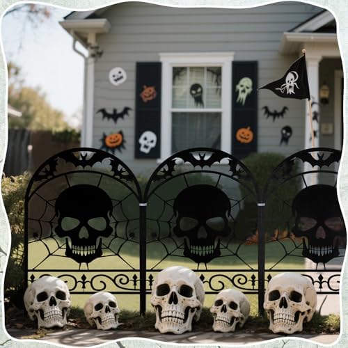 Yaocom 12 Pack Halloween Skull Fence, 16.5" H x 11.8" W Metal Outdoor Decor - Image 3