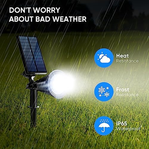 KEV 800 Lumens Solar Spot Lights Outdoor,18 LEDs Solar Flood Lights with 2 Modes &Adjustable &IPX65 Waterproof,Solar Spotlight for Driveway/Backyard/Patio Landscape/Tree/Garage(Cool White, 2 Pack) - Image 6
