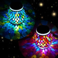 2 Pack Mosaic Blue & Red Solar Lanterns, Outdoor Glass Hanging Lights, Waterproof, Solar Table Lamps, Christmas Gifts for Women Mom Grandma, Night Lights, Decoration for Garden, Patio, Outdoor Decor by Unknown