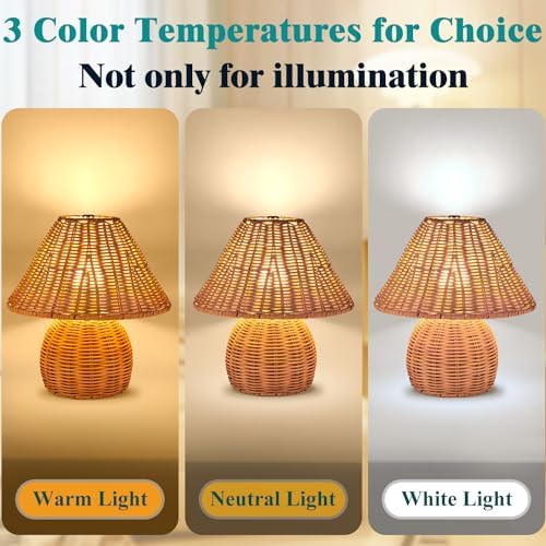 WERFOP Bamboo Table Lamp Handmade Boho Rattan Bedside Lamp,3 Colors Adjustable Vintage Wicker Wooden Nightstand Lamp with E26 Bulb for Bedroom Living Room Desk Entrance - Image 4