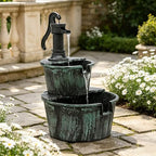 MoNiBloom Outdoor Water Fountains, 27" Tall 2-Tier Barrel, Green - Image 7