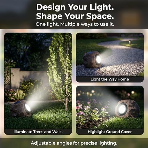 Candieslife Solar Rock Lights Outdoor Garden Waterproof - Super Bright LED Solar Spotlights, Solar Powered Landscape Path Decorative Garden Stone Lights for Pathway, Walkway, Yard, Patio (2 Pack) - Image 6