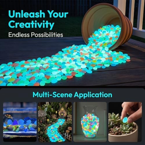 Colorful Glow in the Dark Garden Stones, Luminous Pebbles Stones for Walkway Landscaping, Glowing Stepping Rocks for Fish Tank Aquarium Decor, Resin Gravel Ornaments, Garden Outdoor (1000, Colorful) - Image 3