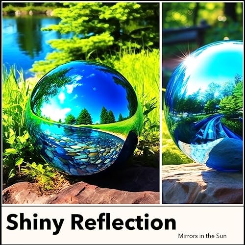 12 Inch Stainless Steel Gazing Globe, Hollow Ball Mirrored Surface Polished Shiny Sphere,Garden Stainless Steel Gazing Ball for Outdoor Lawn Pond Yard Ornament (Light Blue) - Image 6
