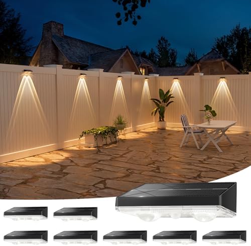 NIORSUN Solar Fence Lights,8 Pack Solars Deck Light,Warm White Color,Outdoor Bulb Waterproof Led IP65,Power Patio Lamp with Lenses for Outside/Backyard/Railing/Yard(Black) by NIORSUN