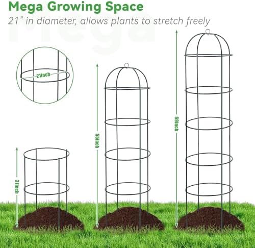 Large Trellis, Garden Obelisk Trellis for Climbing Plants Outdoor, 69" Metal Trellises for Tomato Cucumber Clematis Rose Vine Support, Heavy Duty Round Cage Stand for Grow Bag Raised Bed Yard, 2 Pack - Image 2