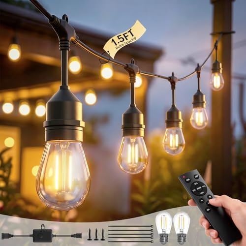 50FT Outdoor String Light 32+2 Bulbs 2W, 120W Dimmer Remote IP65 Waterproof by Eubricoo