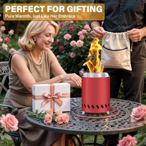 HGD 9.6 x 7.1 in Small Tabletop Fire Pit, Portable Mini Smokeless Table Top Firepit, Low Smoke Camping Stove for Outdoor & Patio, Fueled by Pellets or Wood, with Travel Bag, Stainless Steel, Red - Image 6