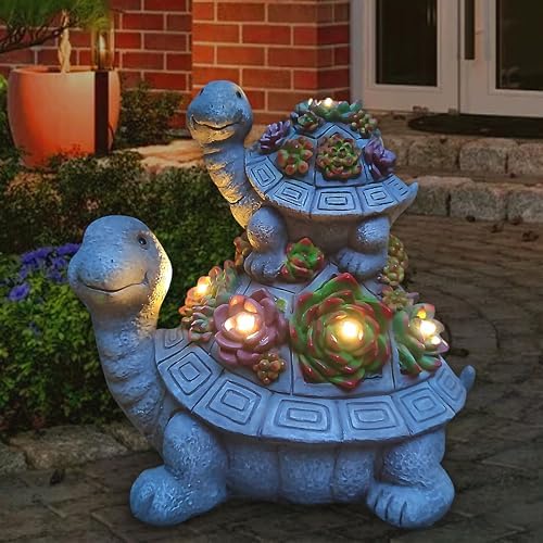 Large Turtle Solar Garden Outdoor Statues with Succulent and 6 LED Lights,Outside Solar Turtle Decor Art for Garden,Home,Lawn,Yard, Balcony Ornament by VIOYOUNS