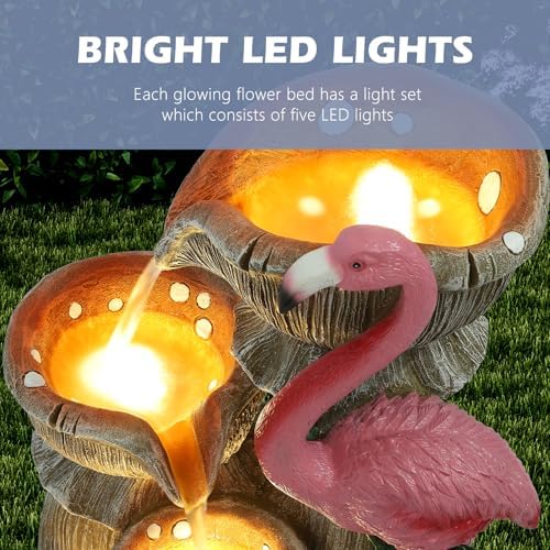 5 Tier Outdoor Indoor Water Feature Fountain, Flamingo Ornamental Cascading Waterfall with 5 LED Lights for Garden, Deck, Backyard, Patio - Image 4