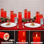 12‑Pack Red Flameless LED Candles(D 2.2" xH 5" 6" 7") with Embedded String Lights,Acrylic Pillar Candles with 2 Remote Timers, Battery‑Operated for Christmas, Halloween & New Year Decor. - Image 4