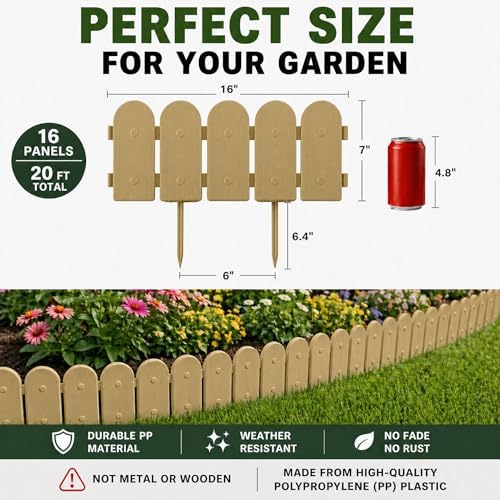 Evelyne Garden Border Plastic Edging: Wooden Fence Design - 16pcs Timber Yard Landscaping Fence Liner Lawn Edge Barrier - 20ft Kit of Decorative Lawn Panels Elements -Landscaping Edging-GMT-10374-F16 - Image 4