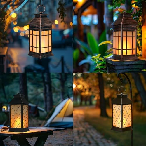 18" Solar Lanterns Outdoor Waterproof Flickering Flame Copper - Image 7
