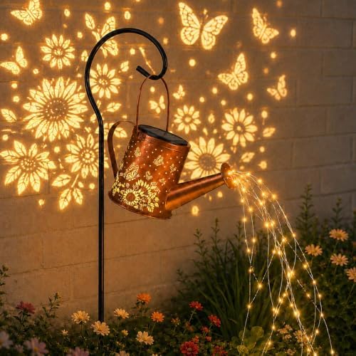 Solar Watering Can Light, LED String Lantern, Sunflower Butterfly Decor Art by Unknown
