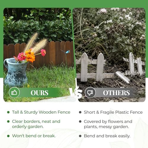 Wood Garden Edging, 9" H x 8 Ft L, 2 Pack, Brown Garden Fence - Image 4