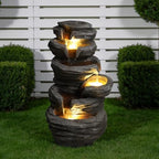 25.6 Inch Outdoor Water Fountain, Stacked Rock Resin Cascading Water Feature with Warm LED Lights, Quiet Pump for Patio Garden Porch - Image 2