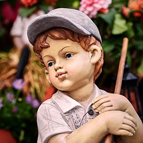 Solar Boy Statue, Boy Garden Statues with Solar Lantern for Garden, Patio, Lawn, Yard, Housewarming, Hand-Painted Sculpted Figure, 17.5”H - Image 3