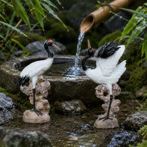LUOZZY 2 Pcs Red Crowned Crane Figurine with Base for Aquarium Fish Tank - Image 3