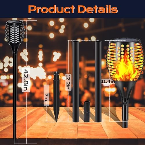 Solar Torch Lights 43" Waterproof Flickering Flames 96LED Solar Powered Landscape Decoration Lighting Auto On/Off Pathway Lights for Garden Patio Yard Christmas 4Pack - Image 3