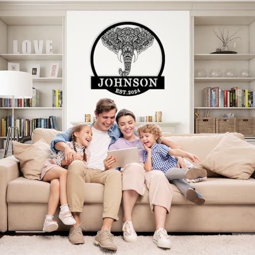 Customized Elephant Lover Family Wall Decor, Personalized Elephant Name Sign, Metal Name Signs Personalized, Elephant Monogram Wall Decor, Metal Family Name Sign for Outdoor, Housewarming Gifts - Image 2