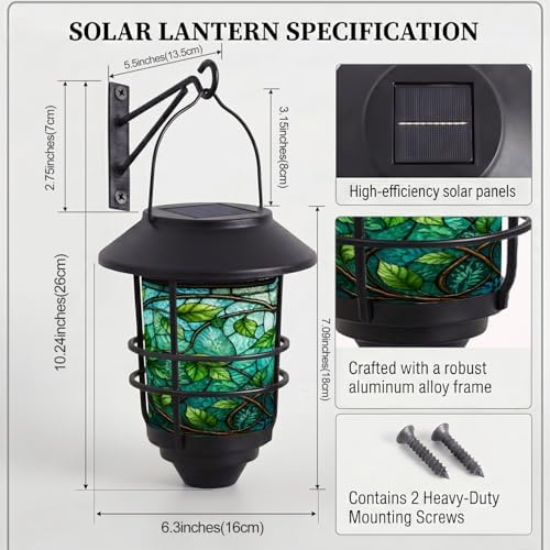 Solar Lanterns Outdoor Hanging Lights Stained Glass Leaves Glass Wall Lantern 2 Pack, Waterproof Decorative Solar Sconce with Wall Mount Kit for Garden Porch Fence Chicken Coop Summer Decor - Image 6