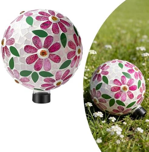 Lily's Home Colorful Mosaic Glass Gazing Ball, Durable Outdoor Reflective Globe - Enhances Yard, Patio, Home Ambiance for Garden Lovers, Vibrant Glass Flower Pattern (10" Diameter) by LilysHome