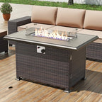 43" Wicker Outdoor Propane Gas Fire Pit Table with Rectangle Fire Pit Lid,55000 BTU Auto-Ignition Table Fire Pit w/Glass Wind Guard, Glass Rock for Outdoor,ETL Certified - Image 7