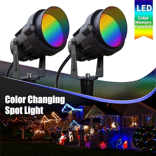 Color Spot Light Outdoor 2-Pack, 120V 12W Waterproof LED Landscape Spotlights, Plug-in Durable Spotlight Outdoor for Yard, Garden, Patio, Tree, House, Halloween, Christmas - Image 2
