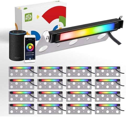 ASD LED 7 Inch Retaining Wall Light Fixture, Hardscape Paver Lighting | RGBW, App & Voice Control, Waterproof, ETL Listed | 3W 110LM RGB-2700K-6500K 12V | Landscape Step Illumination | Black, 16 Pack by ASDLightingCorporation