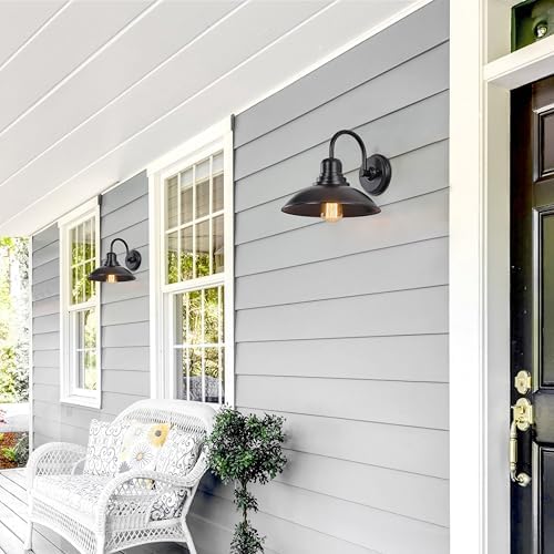 2 Pack Black Outdoor Wall Sconce, Modern Farmhouse Gooseneck Barn Light with E26 Socket, Anti-Rust Metal Vanity Light for Indoor & Outdoor Use - Bathroom, Entryway, Hallway, Garage, Porch - Image 2