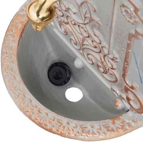 Relaxdays Wall Fountain, Antique Design, Basin & Water Tap, for Garden & Patio, 36 x 22 x 10.5 cm, Cast Iron, Gold/Grey, Brass - Image 7