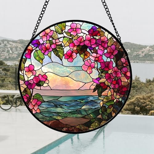 Stained Glass Window Hanging Flower Lake Suncatcher Gifts for Women 12" - Image 4