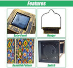 Solar Lantern Mexican Talavera Ceramic Tile Ethnic Folk Ornament Flowers Texture Outdoor Waterproof Hanging Solar Light Outside Lights for Patio Yard House Lawn Decor Birthday Gifts for Women Mom - Image 3