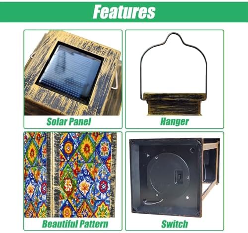 Solar Lantern Mexican Talavera Ceramic Tile Ethnic Folk Ornament Flowers Texture Outdoor Waterproof Hanging Solar Light Outside Lights for Patio Yard House Lawn Decor Birthday Gifts for Women Mom - Image 3