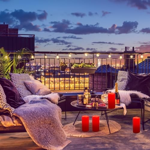 NURADA 8" x 4" Large Outdoor Flameless Candles - Waterproof LED Pillar Flickering Candle Battery Operated with Timer Remote Control for Patio Porch Christmas Decor - 2 Pack Red - Image 4
